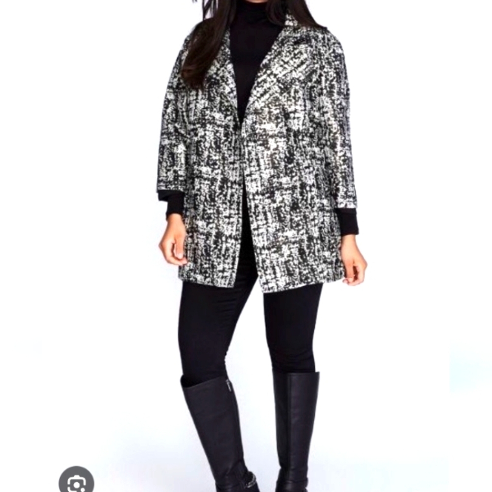 LANE BRYANT Plus Size Black & Gold METALLIC JACQUARD JACKET SZ 14/16 NWT